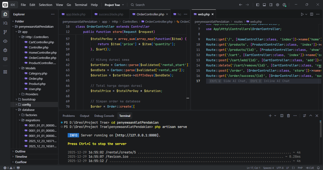 Controller dan web.php